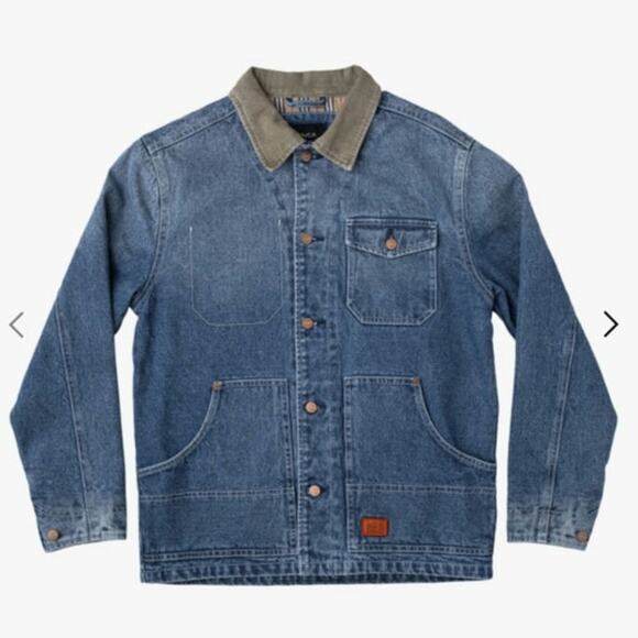 RVCA Chainmail Denim Jacket in Broken In Blue Wash, sz Medium - Picture 4 of 16